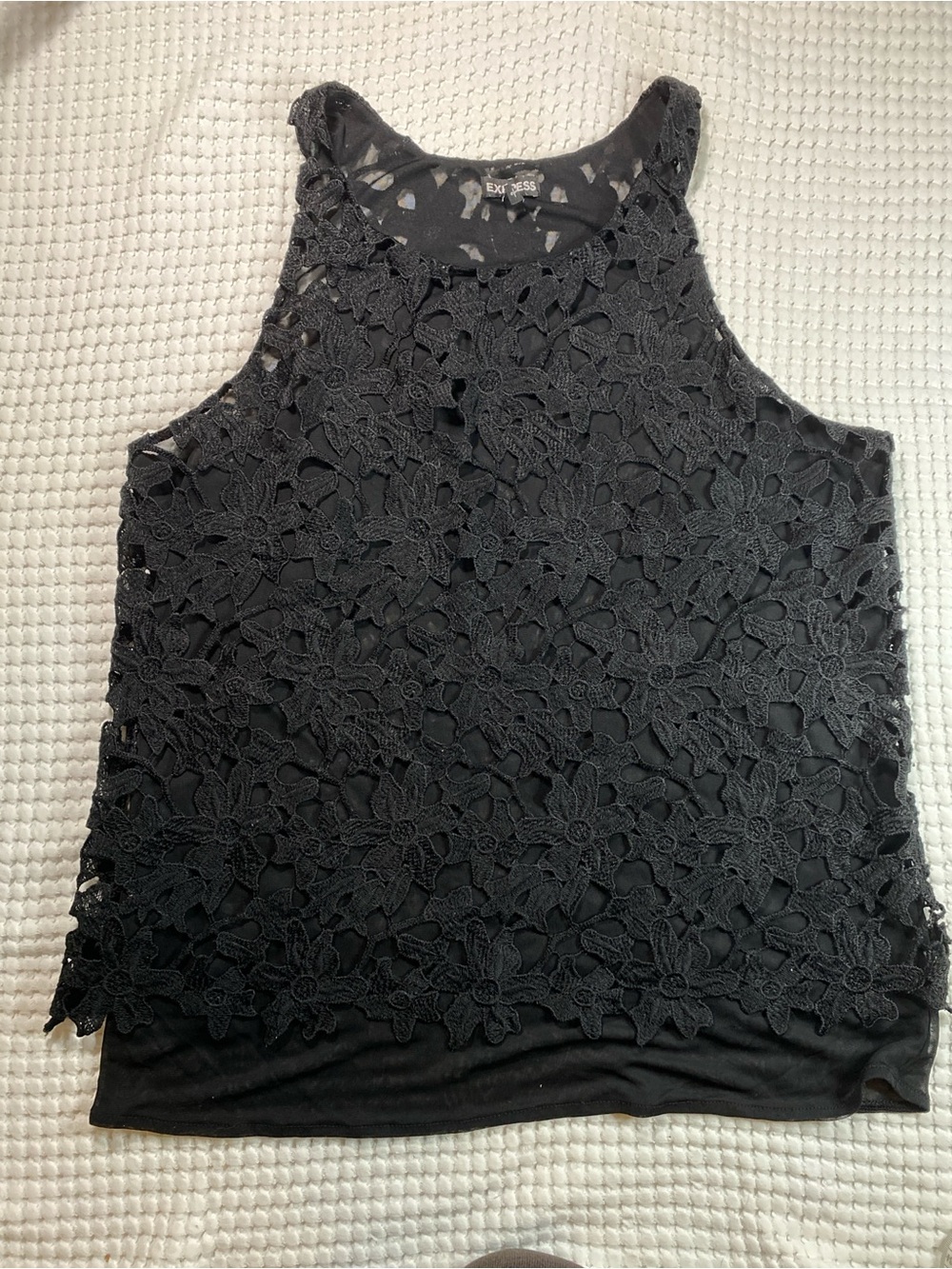 Express Floral Crochet Lace Over Sheer Tank Top